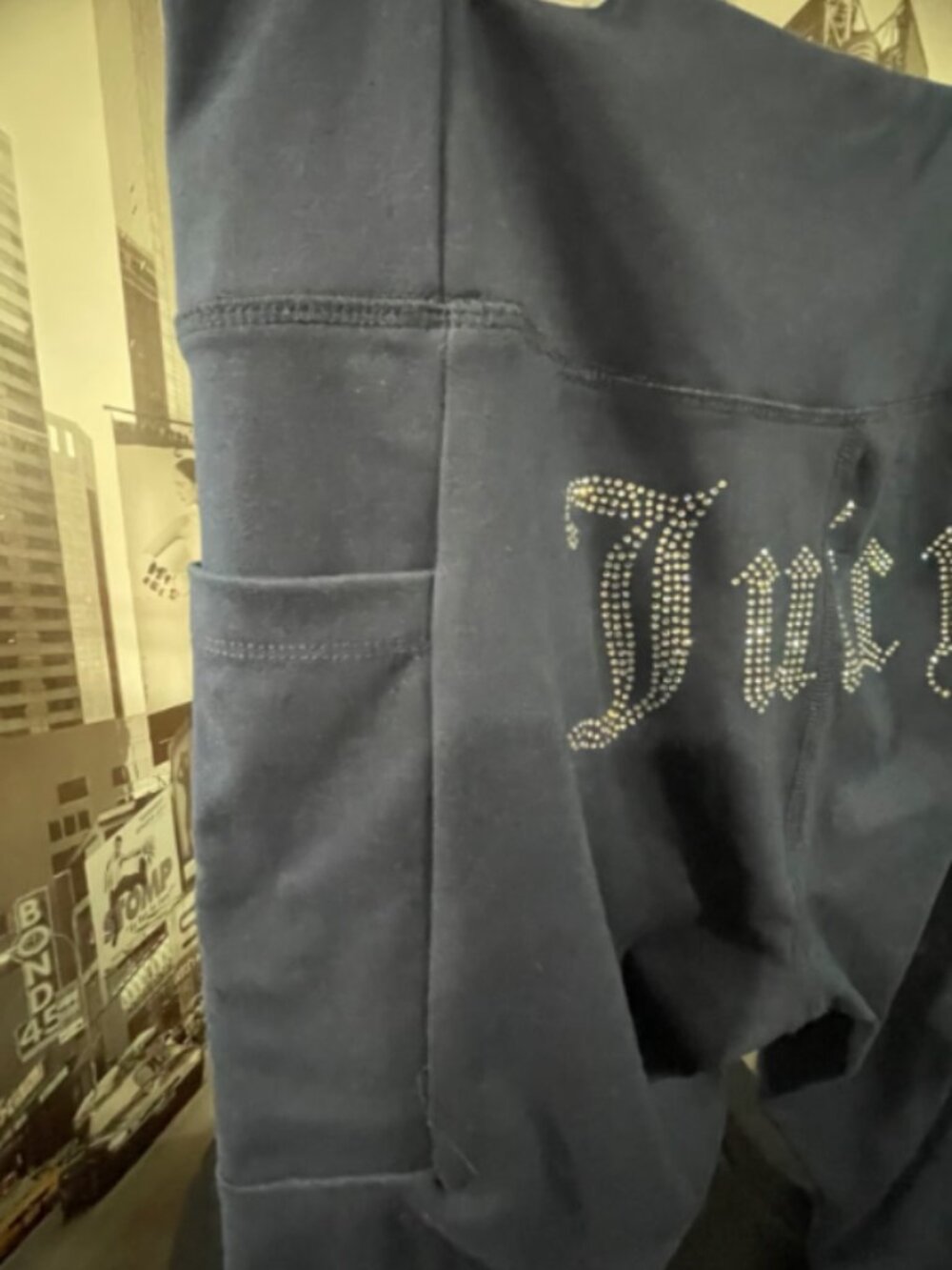 Juicy Couture Sport Navy Leggings with Rhinestone Juicy High Waist SZ Large - Picture 5 of 6